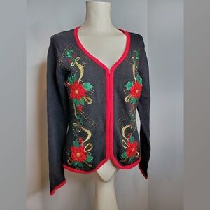 Heirloom Collections Poinsettia Beaded Cardigan